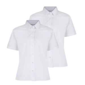 Girls Short Sleeve Non-Iron Blouse - White - Twin Pack