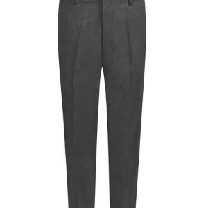 Boys Grey Slim Fit Half Elastic, Zip & Fly School Trousers