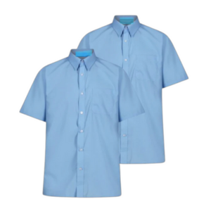 Boys Short Sleeve Non-Iron Shirt - Regular Fit - Blue - Twin Pack