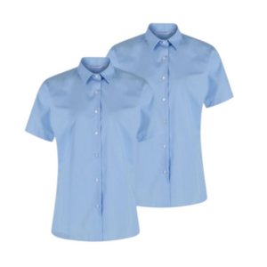 Girls Short Sleeve Non-Iron Blouse - Blue - Twin Pack