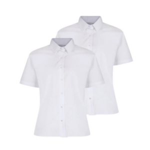 Girls Short Sleeve Non-Iron Blouse - White - Twin Pack