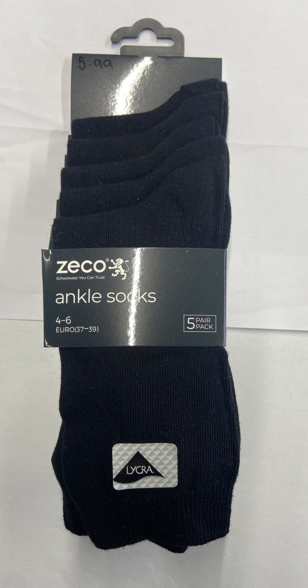 Black Smooth knit ankle socks - 5 pack