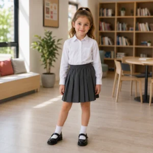 Girls Grey Box Pleated Skirt