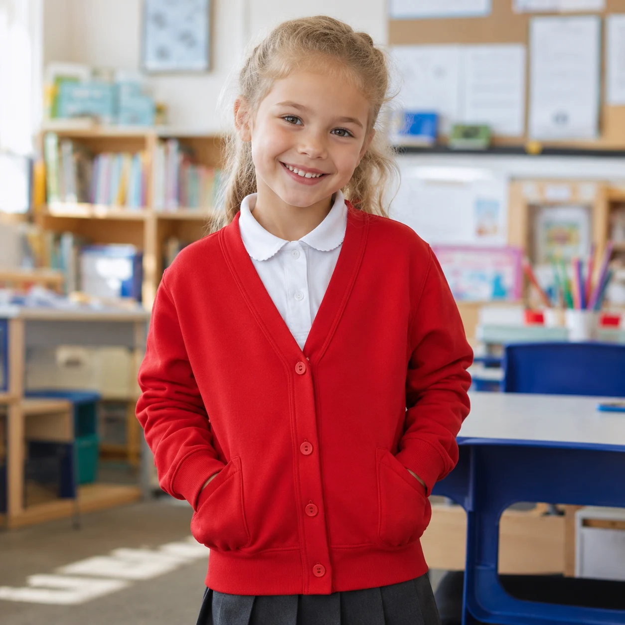 Plain Sweatshirt Cardigan junior - Red
