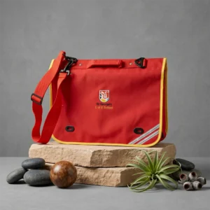 primary school book bag with reflective stripes and school crest or Kids A4 document bag with adjustable shoulder strap.