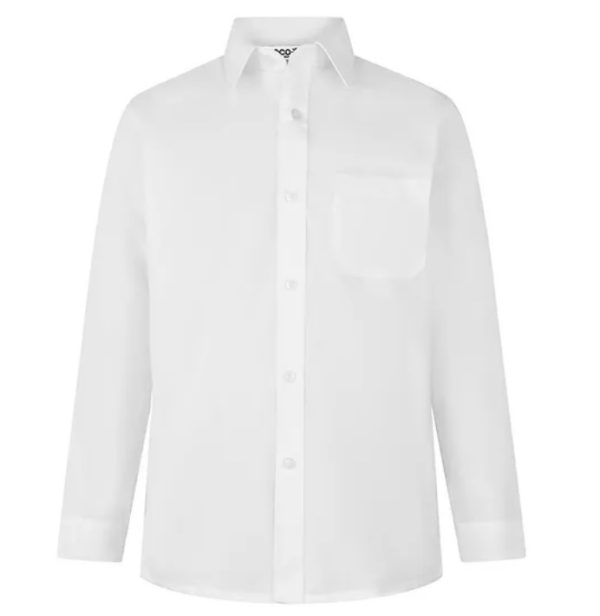 Boys long Sleeve Non-Iron Shirt - Regular Fit - White - Twin Pack