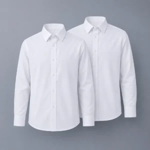 Boys long Sleeve Non-Iron Shirt - Regular Fit - White - Twin Pack