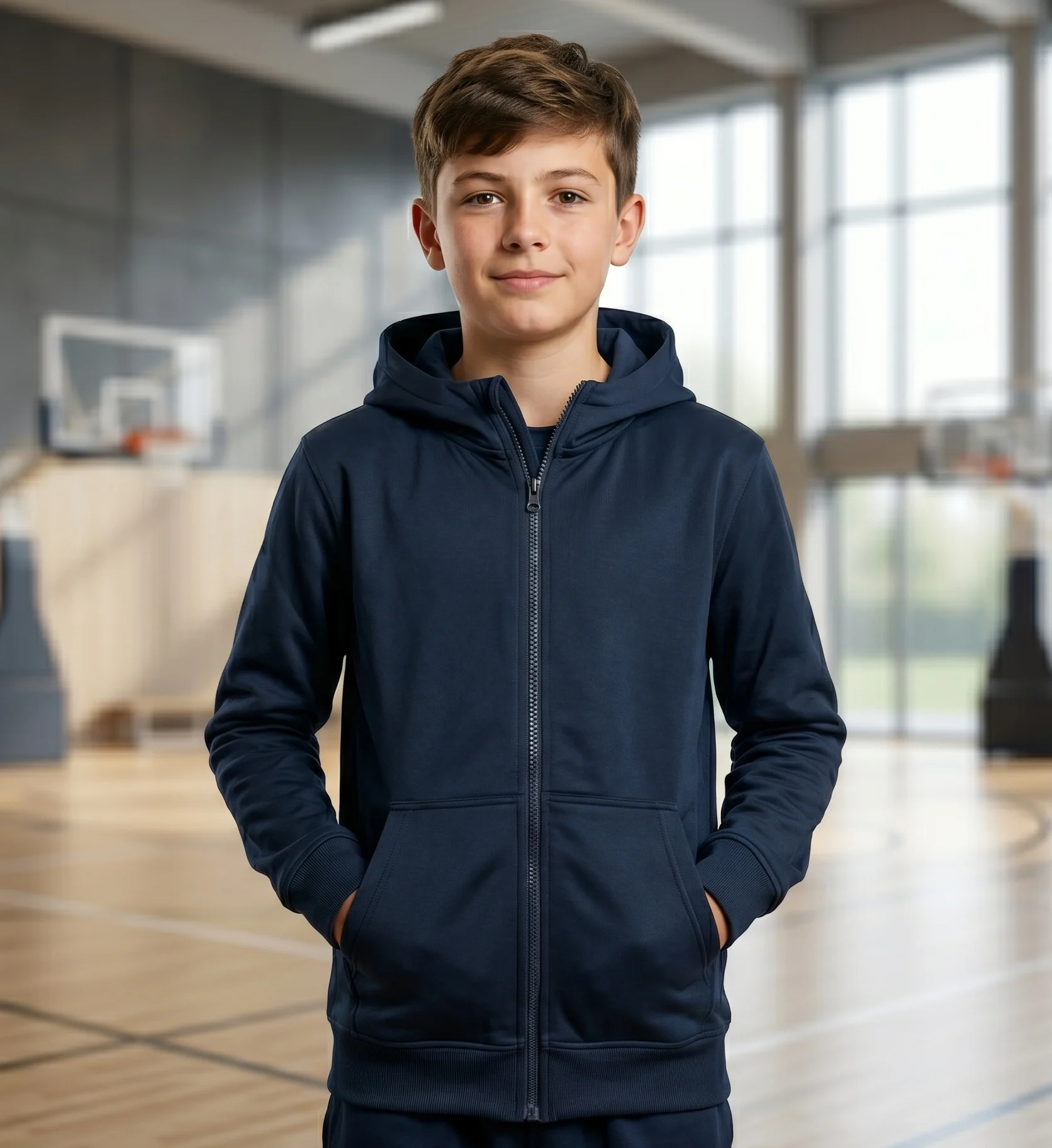 Plain Navy zipped PE hoodie - Image 4