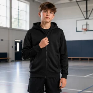 Plain Black zipped PE hoodie