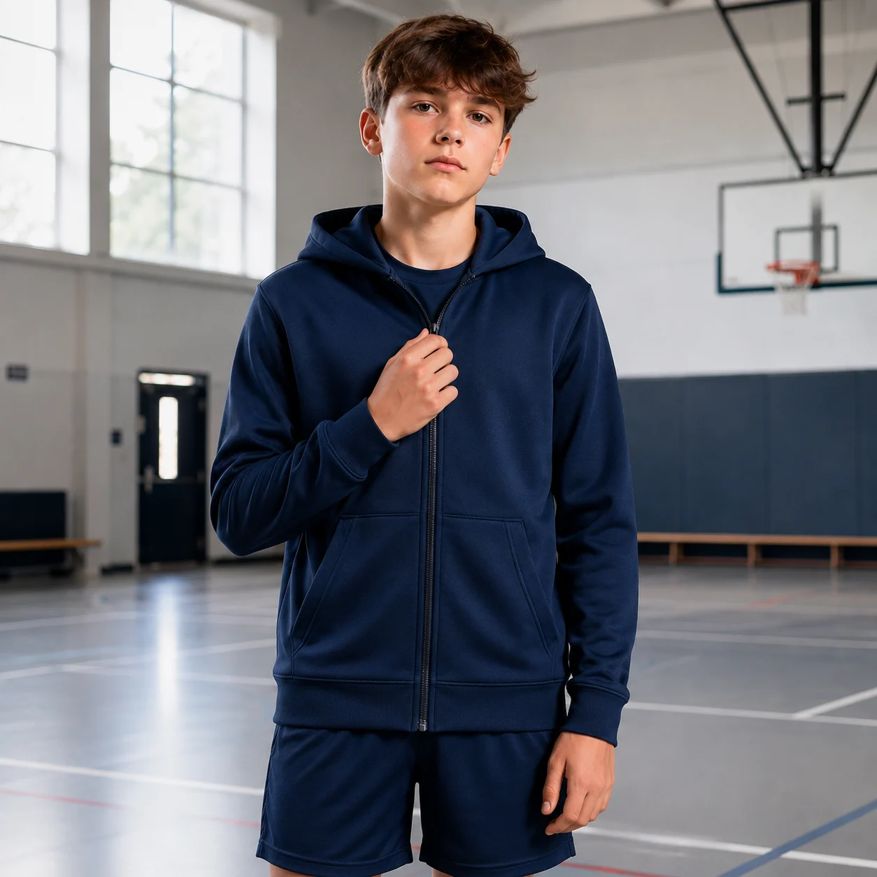 Plain Navy zipped PE hoodie